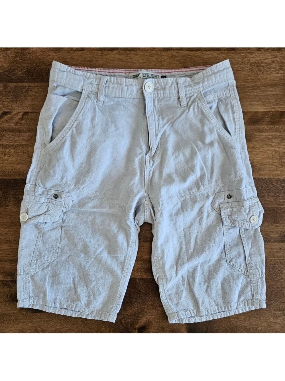 Private Member Linen Blend Cargo Shorts Mens Size 32 Beige Lightweight Summer - Picture 2 of 6